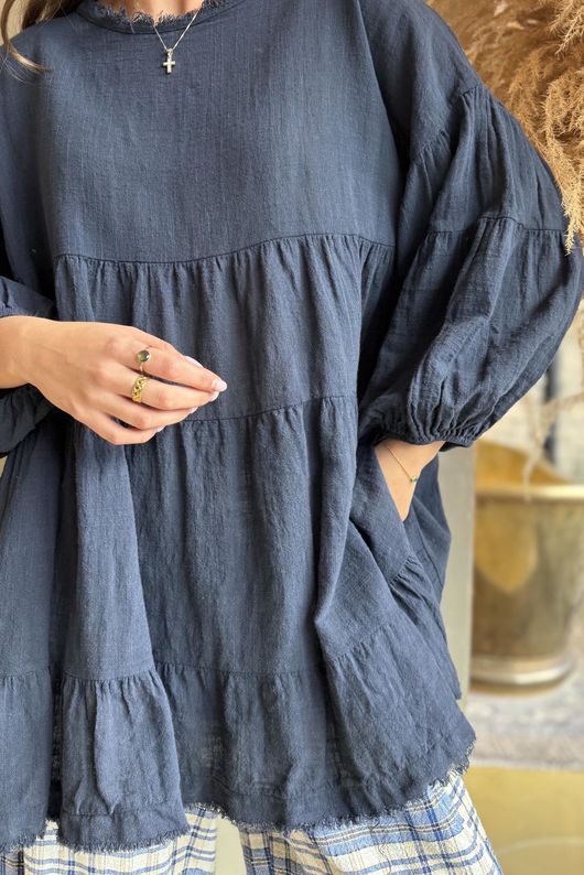 Driftwood Bell Sleeve Smock Top Navy